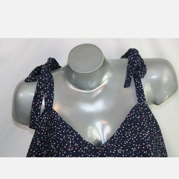 FRNCH COLD SHOULDER NAVY MULTI COLORED DESIGN RUFFLE CROP BLOUSE SIZE S - Picture 5 of 8